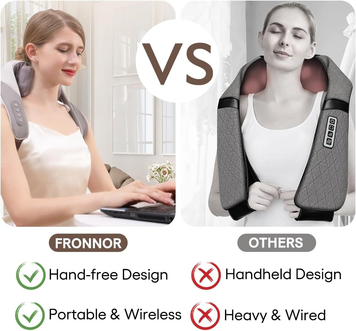 Neck Massager with Heat Intelligent Wireless Portable Neck Shoulder Massager,2 Modes 2 Levels Deep Tissue Massager for Back Legs Muscles Pain Relief Women Men Gift-Home,Car,Office (Apricot)