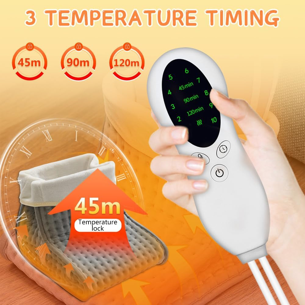 Electric Foot Warmer for Women and Men, Cold Feet Warmers, Cosy Heated Foot Warmer for Cold Feet with 10 Heat Settings and 3 Timer Settings, Heating Pad for Foot, Machine Washable Lining(Grey)