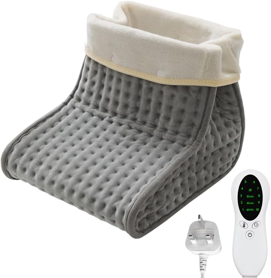 Electric Foot Warmer for Women and Men, Cold Feet Warmers, Cosy Heated Foot Warmer for Cold Feet with 10 Heat Settings and 3 Timer Settings, Heating Pad for Foot, Machine Washable Lining(Grey)