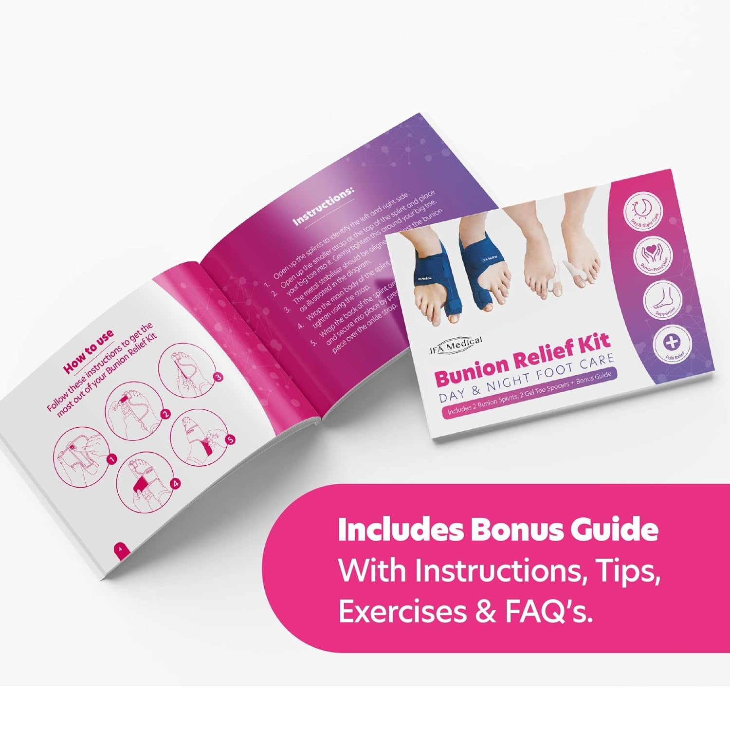 JFA Medical Bunion Corrector, Bunion Splint Toe Separators, Pain Relief & Protec