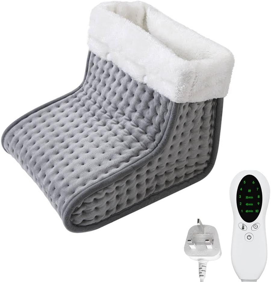 Electric Foot Warmer for Women and Men, Cold Feet Warmers, Cosy Heated Foot Warmer for Cold Feet with 10 Heat Settings and 3 Timer Settings, Heating Pad for Foot, Machine Washable Lining(Grey)