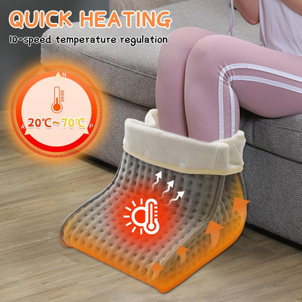 Electric Foot Warmer for Women and Men, Cold Feet Warmers, Cosy Heated Foot Warmer for Cold Feet with 10 Heat Settings and 3 Timer Settings, Heating Pad for Foot, Machine Washable Lining(Grey)