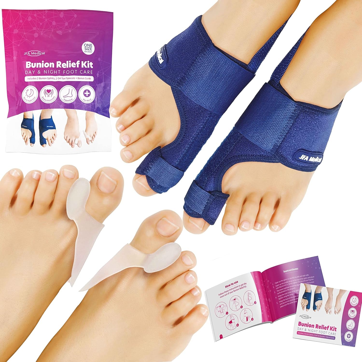 JFA Medical Bunion Corrector, Bunion Splint Toe Separators, Pain Relief & Protec