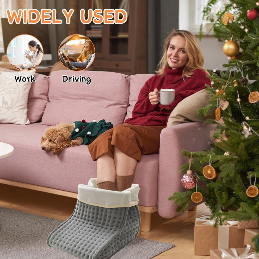 Electric Foot Warmer for Women and Men, Cold Feet Warmers, Cosy Heated Foot Warmer for Cold Feet with 10 Heat Settings and 3 Timer Settings, Heating Pad for Foot, Machine Washable Lining(Grey)