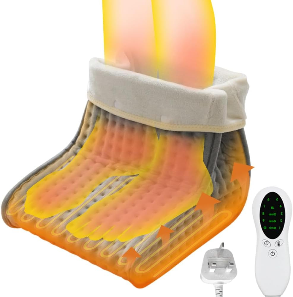 Electric Foot Warmer for Women and Men, Cold Feet Warmers, Cosy Heated Foot Warmer for Cold Feet with 10 Heat Settings and 3 Timer Settings, Heating Pad for Foot, Machine Washable Lining(Grey)
